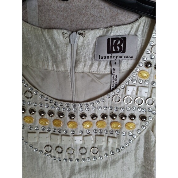 LAUNDRY BY DESIGN Beige Women's Rhinestone Dress Size 4 - Picture 2 of 10
